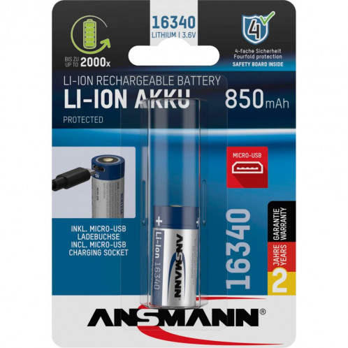 Ansmann 16340 Li-Ion Akku 850mAh 3,6V Entrée micro-USB 1300-0015 690748-36