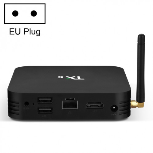 TX6 HD TV Boîte Media Player, Android 7.1 / 9.0, Allwinner H6, hauteur de 1,5 GHz, ARM-CORE CORTEX-A53, 4GB + 32GB, Support Bluetooth, WiFi, RJ45, Fiche UE SH64EU1212-37