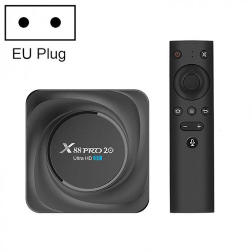 X88 PRO 20 4K Smart TV Box Android 11.0 Media Player avec télécommande vocale, RK3566 Quad Core 64bit Cortex-A55 jusqu'à 1,8 GHz, RAM: 4 Go, Rom: 32 Go, Bluetooth, Bluetooth, Ethernet, EU SH68EU279-312