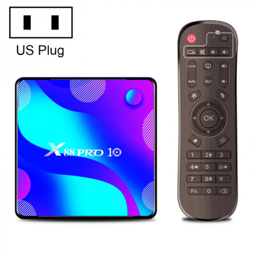 X88 Pro 10 4K Ultra HD Android TV Box avec télécommande, Android 10.0, RK3318 Quad-Core 64bit Cortex-A53, 4 Go + 128 Go, prise en charge Bluetooth / WiFi double bande / carte TF / USB / AV / Ethernet (prise SH55US1432-311