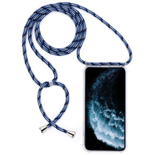 Coque pour téléphone portable Trasparent TPU à quatre coins et anti-chute avec cordon pour iPhone 11 Pro Max (Noir Bleu) SH303B179-38