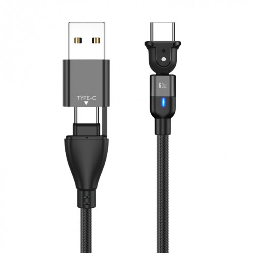 PD 60W TYPE-C / USB-C à TYPE-C / USB-C + USB 180 degré Câble de données de chargement de plombage, longueur: 1m (noir) SH101C1719-37