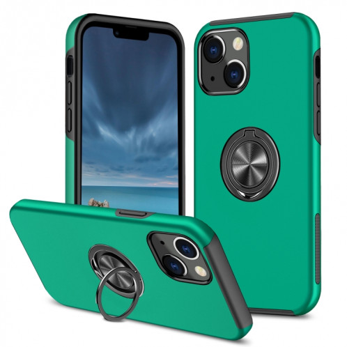 PC + TPU Cas de protection magnétique antichoc avec porte-bague invisible pour iPhone 13 (vert foncé) SH802E372-37