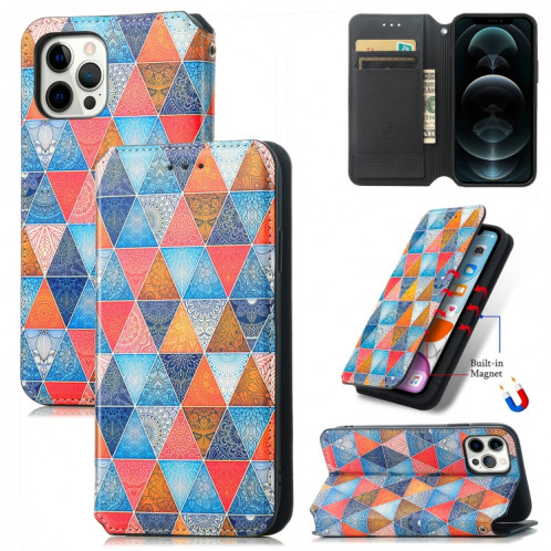 Dessin coloré Horizontal horizontal Boîtier en cuir PU avec porte-carte et portefeuille pour iPhone 13 mini (Rhombus Mandala) SH101C1912-37