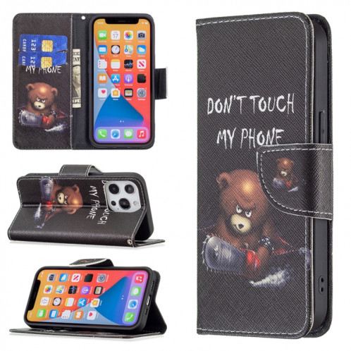 Modèle de dessin coloré Horizontal Flip Cuir Case avec porte-cartes et portefeuille pour iPhone 13 (Bear) SH402C864-37