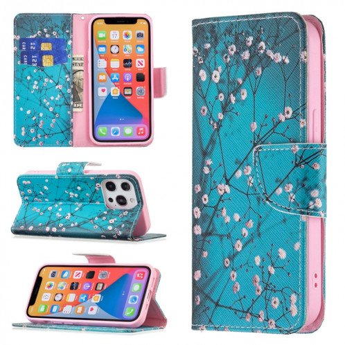 Motif de dessin coloré Horizontal Flip Cuir Toot avec porte-cartes et portefeuille et portefeuille pour iPhone 13 (Blossom de prune) SH402G1569-37