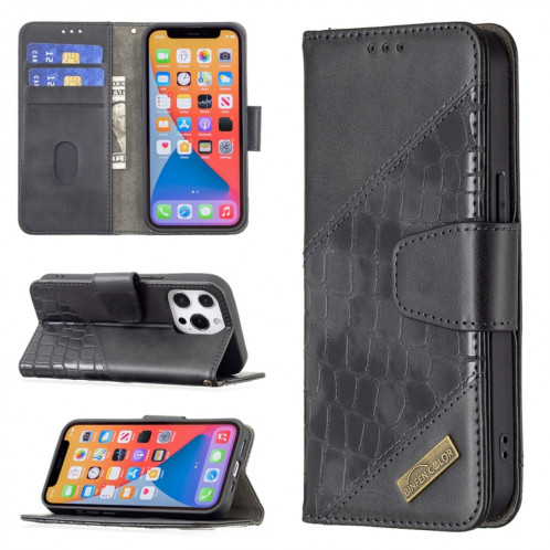 Pour iPhone 13 PRO Couleur Couleur Crocodile Texture Horizontale Flip PU Coque en cuir PU avec portefeuille et porte-cartes (noir) SH103A1143-37