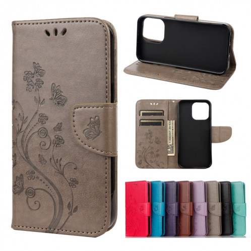 Modèle de fleur papillon Horizontal Flip Cuir Case avec support et portefeuille et portefeuille pour iPhone 13 (gris) SH803B1080-37