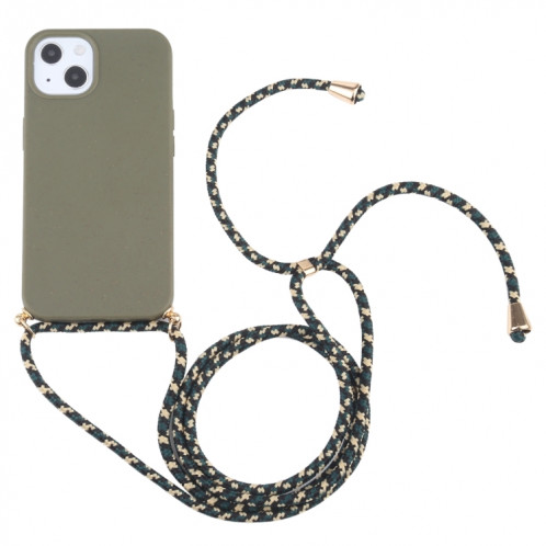 Matériau de paille de blé + TPU Case antichoc avec lanière à cou pour iPhone 13 (vert foncé) SH102A444-37
