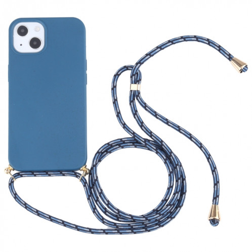 Matériau de paille de blé + TPU Case antichoc avec lanière à col pour iPhone 13 (bleu) SH102D1888-37