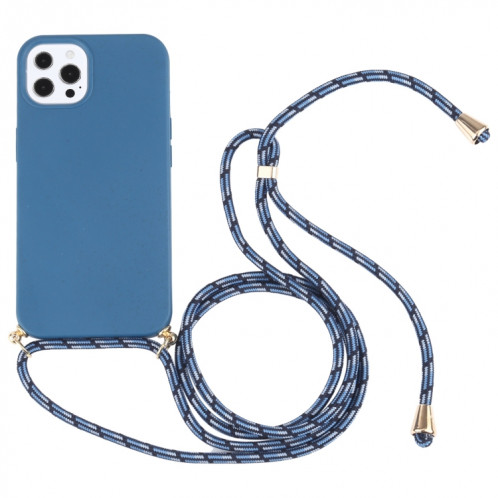 Matériau de paille de blé + TPU Case antichoc avec lanière à col pour iPhone 13 Pro (Bleu) SH103D989-37