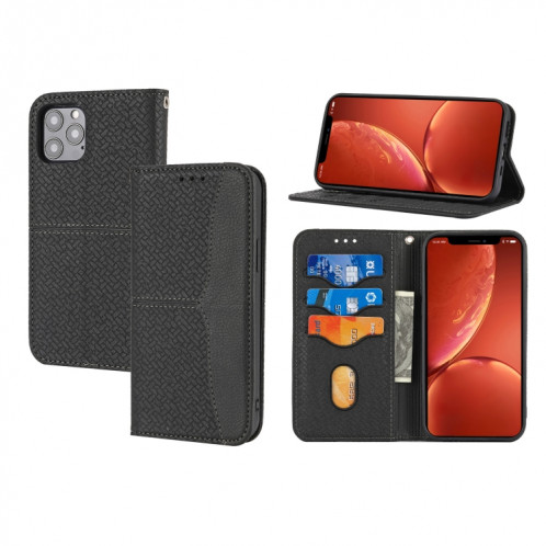 Témoignage tissé Couture Magnétique Horizontal Horizontal Boîtier en cuir PU avec porte-carte et portefeuille et portefeuille pour iPhone 13 Pro (Noir) SH309F1427-37