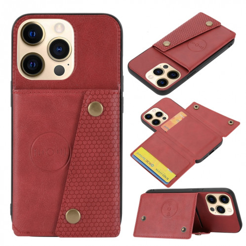 Double Boucle PU + TPU Cas de protection magnétique antichoc avec fente et support de carte pour iPhone 13 (rouge) SH802A171-37