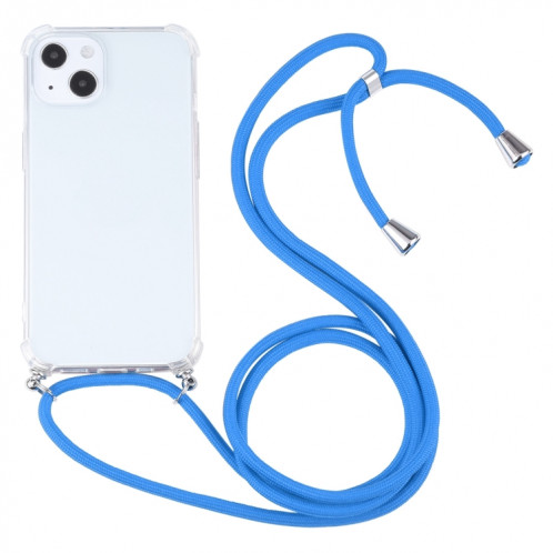 Cas de protection TPU transparent transparent à quatre angles avec lanière pour iPhone 13 (bleu) SH501C1650-37
