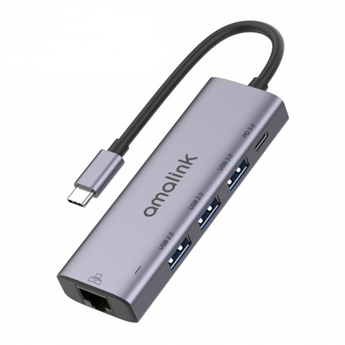 Amalink 95121D Type-C / USB-C à RJ45 + 3 ports HUB Multi-Fonctionnement USB + PD 3.0 (gris) SA001A579-37