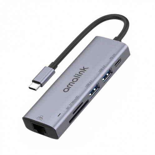 Amalink 95122D Type-C / USB-C sur RJ45 + 2 ports HUB Multi-Fonctionnement USB + PD 3.0 (gris) SA201A886-37
