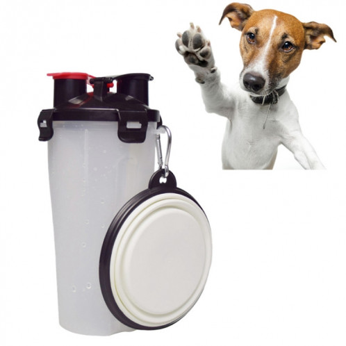 Tasse à eau et à nourriture portable à double usage pour animaux de compagnie avec bol pliant (transparent) SH710T7-39