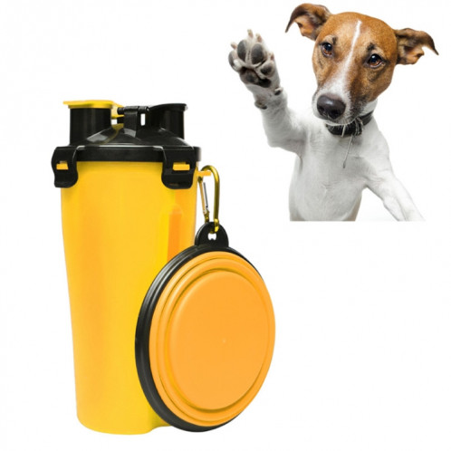 Tasse à eau et à nourriture portable à double usage pour animaux de compagnie avec bol pliant (jaune) SH710Y656-39