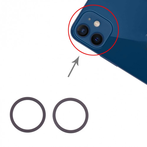 Anneau de protection en métal pour objectif en verre de caméra arrière 2 PCS pour iPhone 12 (noir) SH012B262-33