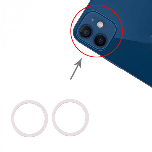 Anneau de protection en métal pour objectif en verre de caméra arrière 2 PCS pour iPhone 12 (blanc) SH012W512-33