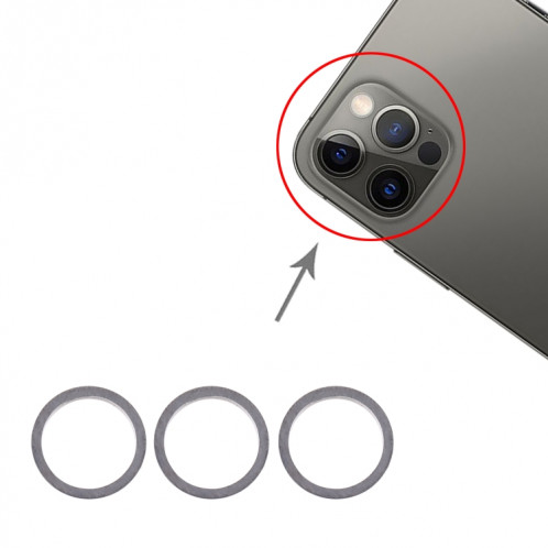 Anneau de protection en métal pour objectif en verre de caméra arrière 3 PCS pour iPhone 12 Pro (graphite) SH13GR278-34