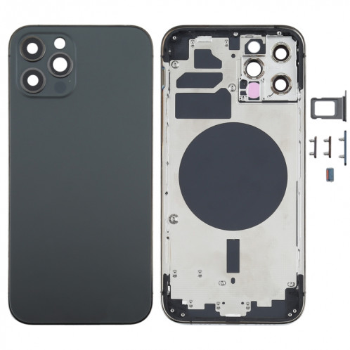 Couvercle arrière du boîtier avec plateau de la carte SIM, touches latérales et objectif de l'appareil photo pour iPhone 12 Pro (noir) SH77BL751-36