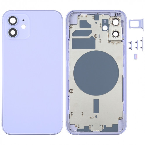 Housse de boîtier arrière avec plateau de carte SIM et lentille de caméra pour iPhone 12 (violet) SH78PL190-36