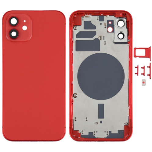 Couvercle arrière du boîtier avec plateau pour carte SIM, touches latérales et objectif de l'appareil photo pour iPhone 12 (rouge) SH78RL423-36