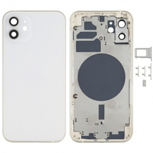 Couvercle arrière du boîtier avec plateau pour carte SIM, touches latérales et objectif de l'appareil photo pour iPhone 12 (blanc) SH78WL1287-36
