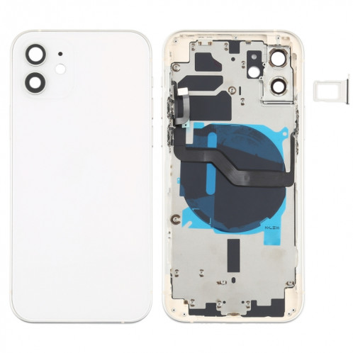 Couverture arrière de la batterie (avec touches latérales et plateau de carte et puissance + Volume Flex Câble et module de chargement sans fil) pour iPhone 12 SH88WL1080-36