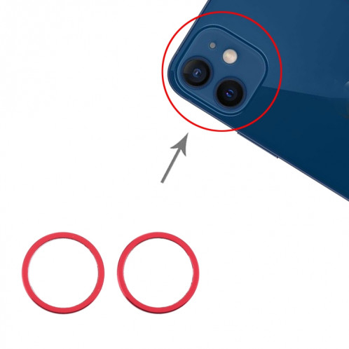 Anneau de protection en métal pour objectif en verre de caméra arrière 2 PCS pour iPhone 12 Mini (rouge) SH011R1755-33