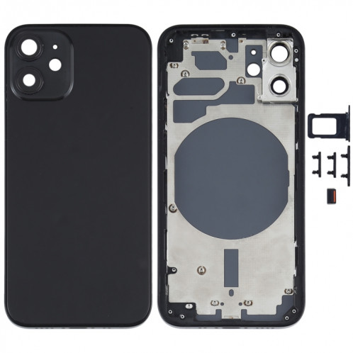 Couvercle arrière du boîtier avec plateau pour carte SIM, touches latérales et objectif de l'appareil photo pour iPhone 12 mini (noir) SH45BL931-36