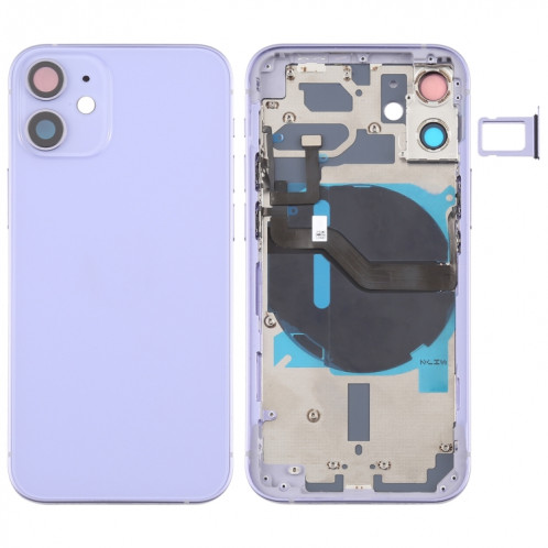 Couverture arrière de la batterie (avec touches latérales et plateau de carte et puissance + volume de câble Flex et module de charge sans fil) pour iPhone 12 mini SH50PL370-36