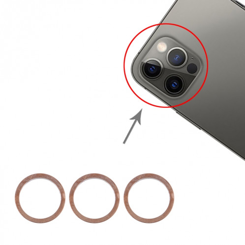 Anneau de protection en métal pour objectif en verre de caméra arrière 3 pièces pour iPhone 12 Pro Max (or) SH013J879-34