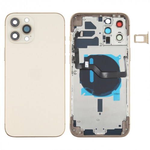 Couverture arrière de la batterie (avec touches latérales et plateau de carte et puissance + volume Flex Câble et module de chargement sans fil) pour iPhone 12 Pro Max (Or) SH36JL1652-36