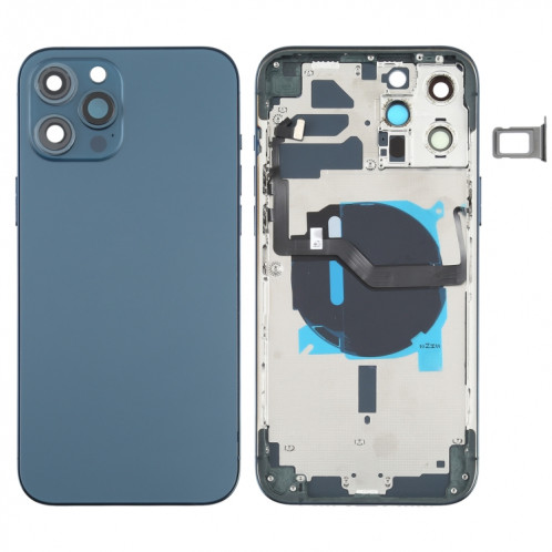 Couvercle arrière de la batterie (avec touches latérales et plateau de carte et puissance + Volume Flex Câble et module de chargement sans fil) pour iPhone 12 Pro Max (Bleu) SH36LL1789-36