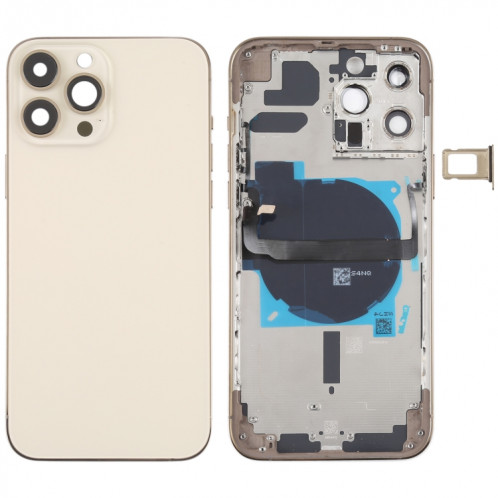 Coque arrière de batterie pour iPhone 13 Pro Max avec touches latérales et plateau de carte et câble flexible d'alimentation + volume et module de charge sans fil (doré) SH13JL1249-37