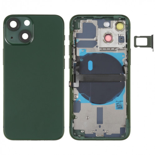 Coque arrière de batterie pour iPhone 13 mini avec touches latérales et plateau de carte et câble flexible d'alimentation + volume et module de charge sans fil (vert) SH14GL484-37