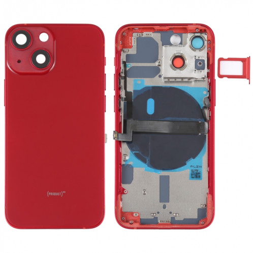 Coque arrière de batterie pour iPhone 13 mini avec touches latérales et plateau de carte et câble flexible d'alimentation + volume et module de charge sans fil (rouge) SH14RL722-37