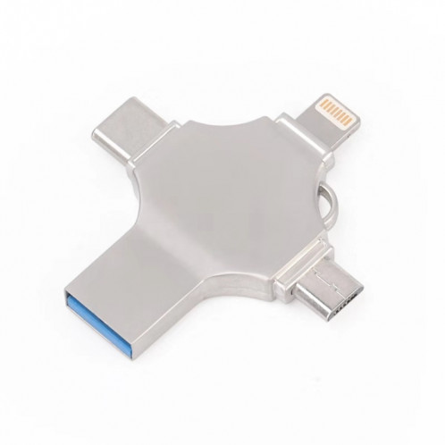 Cross 4 en 1 128 Go 8 broches + Micro USB + USB-C / Type-C + USB 3.0 Disque Flash en métal (Argent) SH284S1016-39