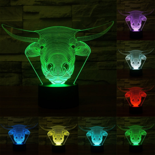 Style de vache 7 Décoloration des couleurs Lampe stéréo visuelle créative Commande de commutation tactile 3D Lumière LED Lampe de bureau Lampe de nuit Lampe de nuit SS62254-313