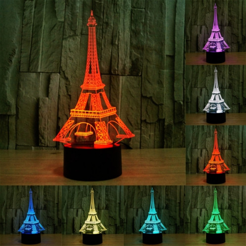 Tour Eiffel Style 7 Couleur Décoloration Creative Laser stéréo Lampe 3D Touch Switch Control LED Light Lampe de bureau Night Light ST62365-313