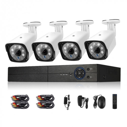 A4B3Kit 2MP 4CH 1080P Système de caméra de sécurité CCTV Kit de surveillance AHD DVR, prise en charge de la vision nocturne / détection de mouvement (Blanc) SH125W1631-312