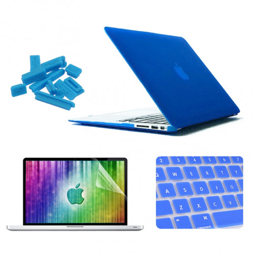 ENKAY pour MacBook Air 13,3 pouces (Version US) 4 en 1 Coque de protection en plastique dur givré avec protecteur d'écran et protège-clavier et bouchons anti-poussière (bleu foncé) SE091D1802-310