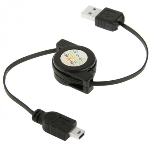 Câble USB 2.0 vers Mini 5 broches USB pour données rétractable et chargeur pour Motorola V3 / téléphone portable / MP3 / MP4 / appareil photo numérique / GPS, longueur: 10 cm (peut être étendu à 80 cm), noir SH0517649-36