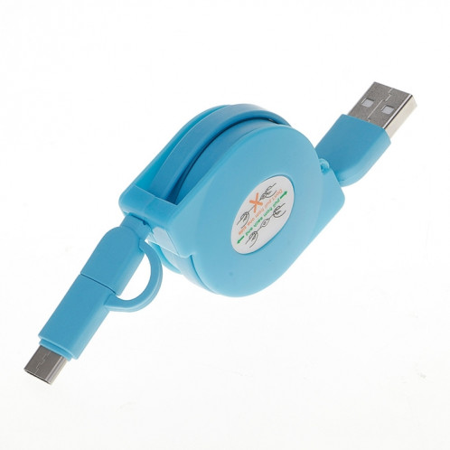 Câble de chargement de synchronisation de données Micro USB vers Type-C rétractable de 1 m 2A deux en un, Pour Galaxy, Huawei, Xiaomi, LG, HTC et autres téléphones intelligents, appareils rechargeables (bleu) SH217L520-38