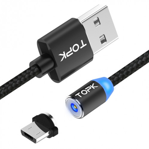TOPK AM23 2m 2.4A Max USB vers Micro USB Câble de Charge Magnétique Tressé en Nylon avec Indicateur LED (Noir) ST483B1495-38
