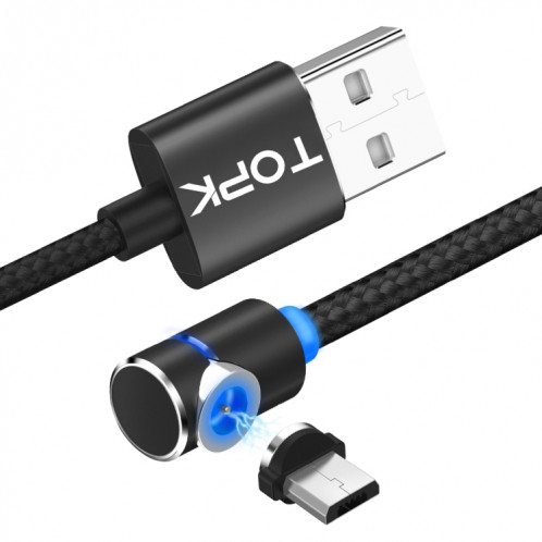 TOPK AM30 Câble de charge magnétique coudé à 90 degrés USB vers micro USB 1 m 2,4 A max avec indicateur LED (noir) ST484B639-310