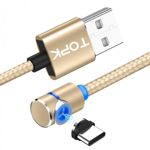 TOPK AM30 1m 2.4A Max USB vers USB-C / Type-C Câble de charge magnétique coudé à 90 degrés avec indicateur LED (Or) ST560J1101-310