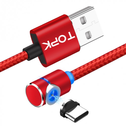 TOPK AM30 2m 2.4A Max USB vers USB-C / Type-C Câble de charge magnétique coudé à 90 degrés avec indicateur LED (Rouge) ST561R171-310